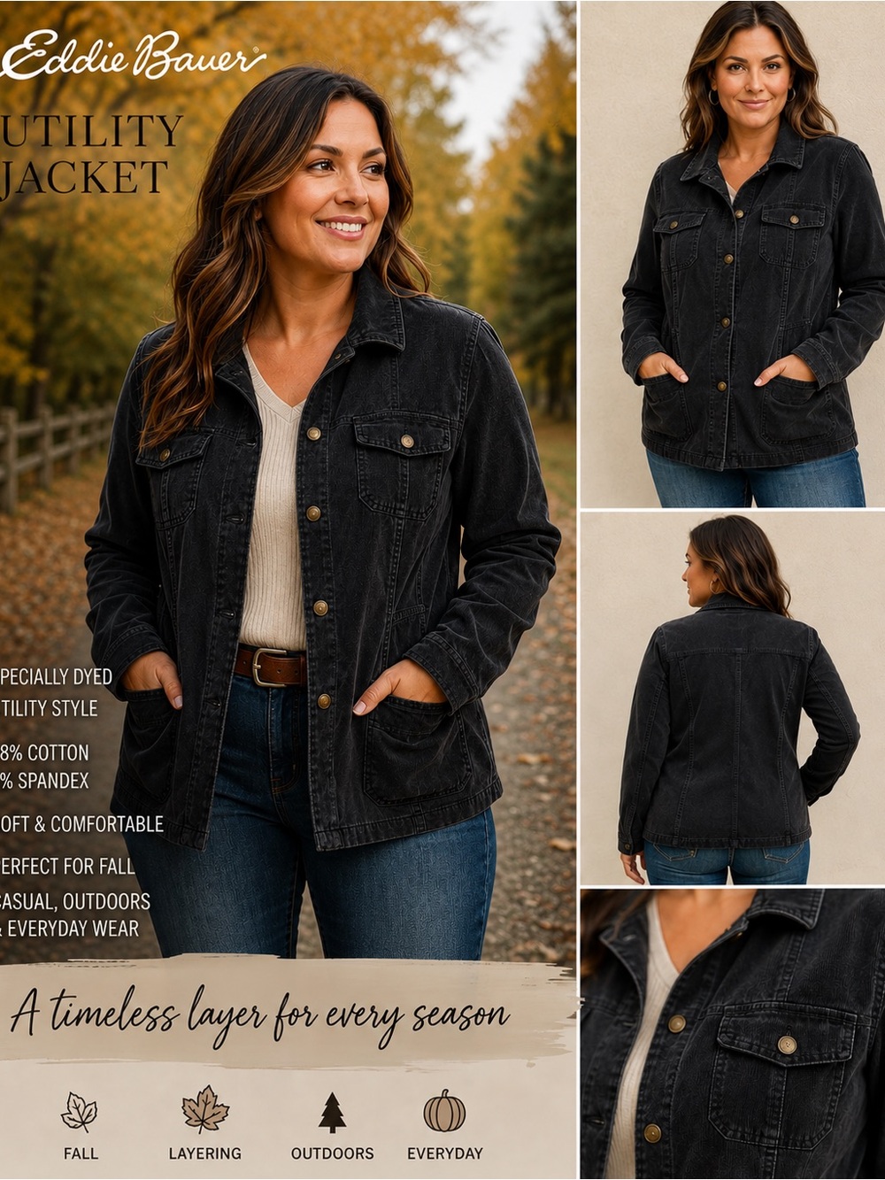 Eddie Bauer Black Corduroy Utility Jacket